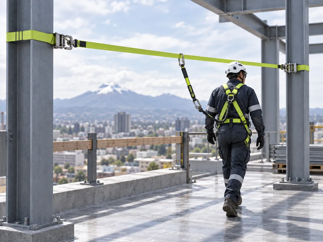 Línea de vida provisoria temporal para trabajos de construcción en altura en Ecuador
